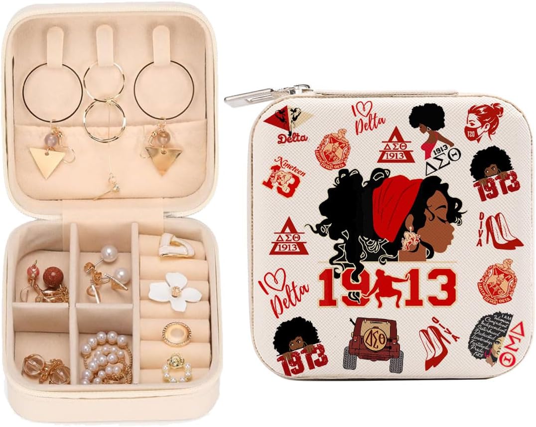 LONGXIN Sorority Gifts for Women, Paraphernal Gifts for Sister, Greek Sorority, Delta Travel Jewelry Case Box Organizer