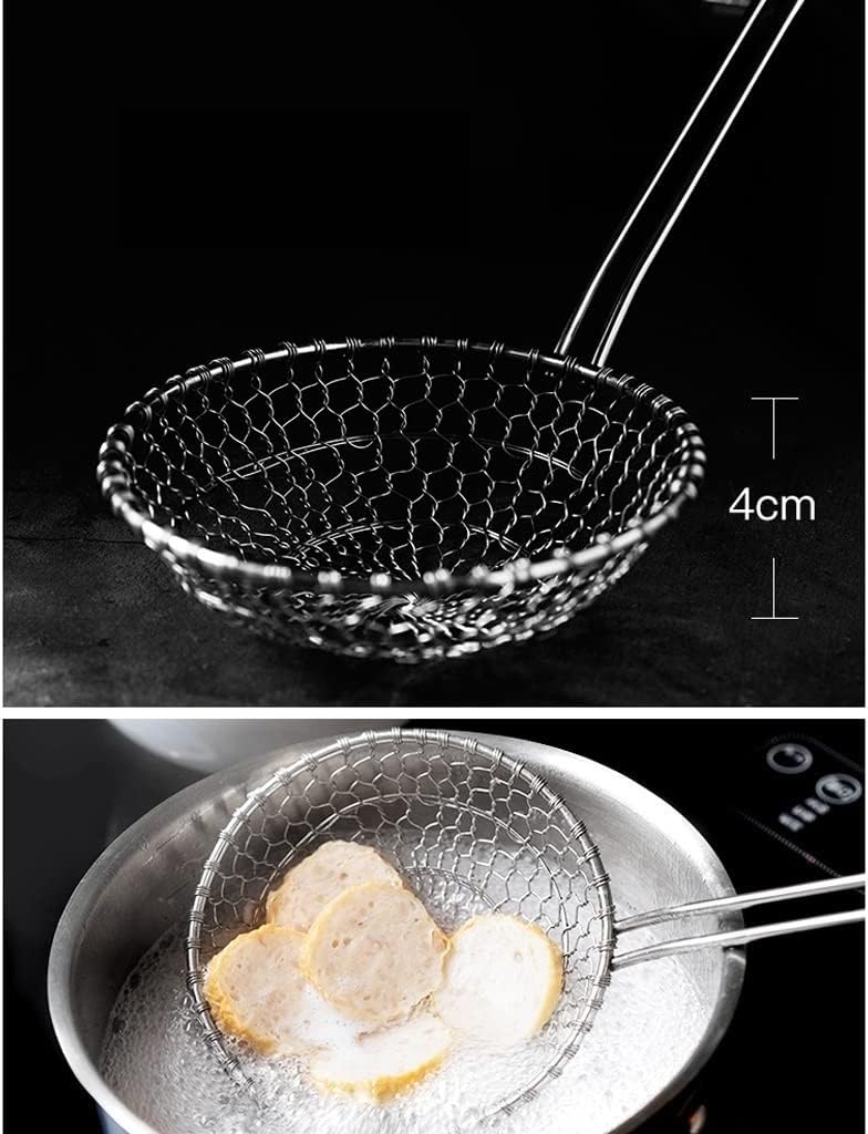 ENGENDER Strainer with Handle Kitchen Skimmer Pasta Strainer Stainless Steel, Small Colander 9.8"×4.9" inch Tools