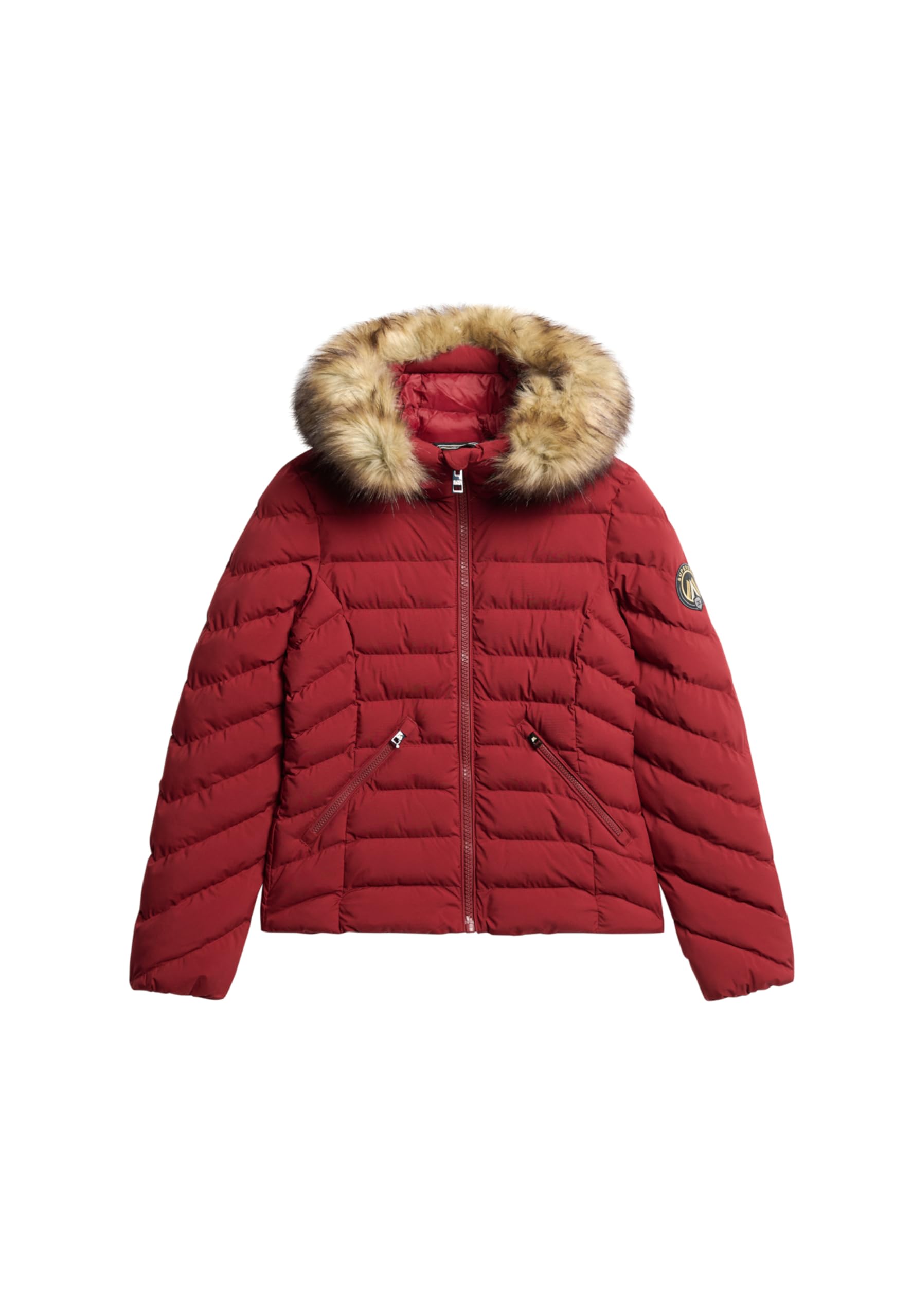 Superdry Women's Red Fuji Faux Fur Padded Jacket S