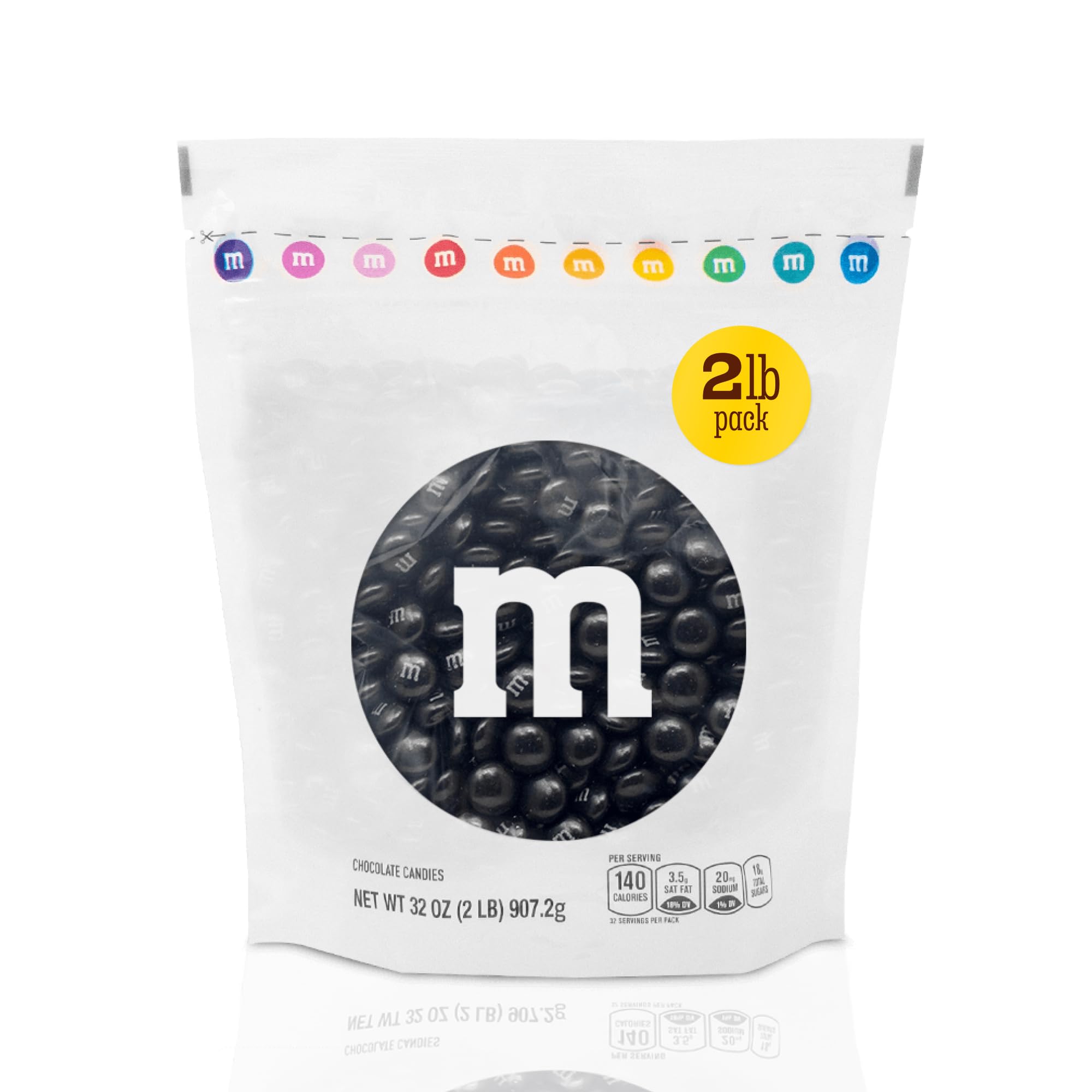 M&M'S Black Milk Chocolate Candy, 2lbs, Resealable Pack for Parties, Halloween, Birthdays, Desserts