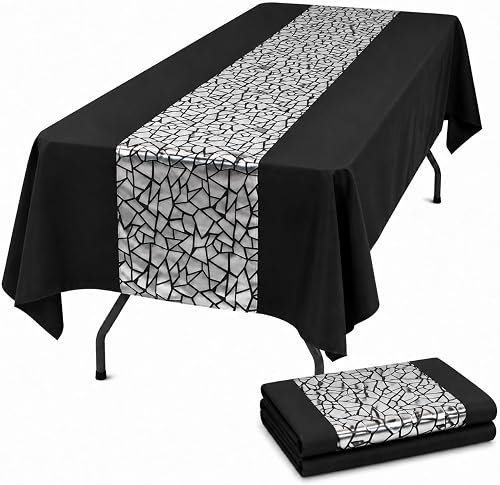 Tomeurperf Black Tablecloths with Laser Sparkle Diamond Geometric Table Runners,