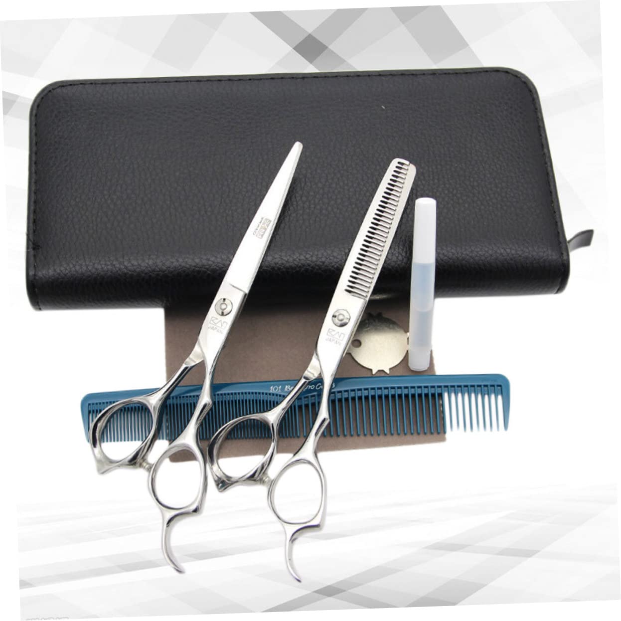 Beavorty Juego de Tijeras Cabello de Acero Inoxidable, 2 Piezas, Corte Recto y Entresacado, Uso Seguro y Cómodo para Barbería y Hogar