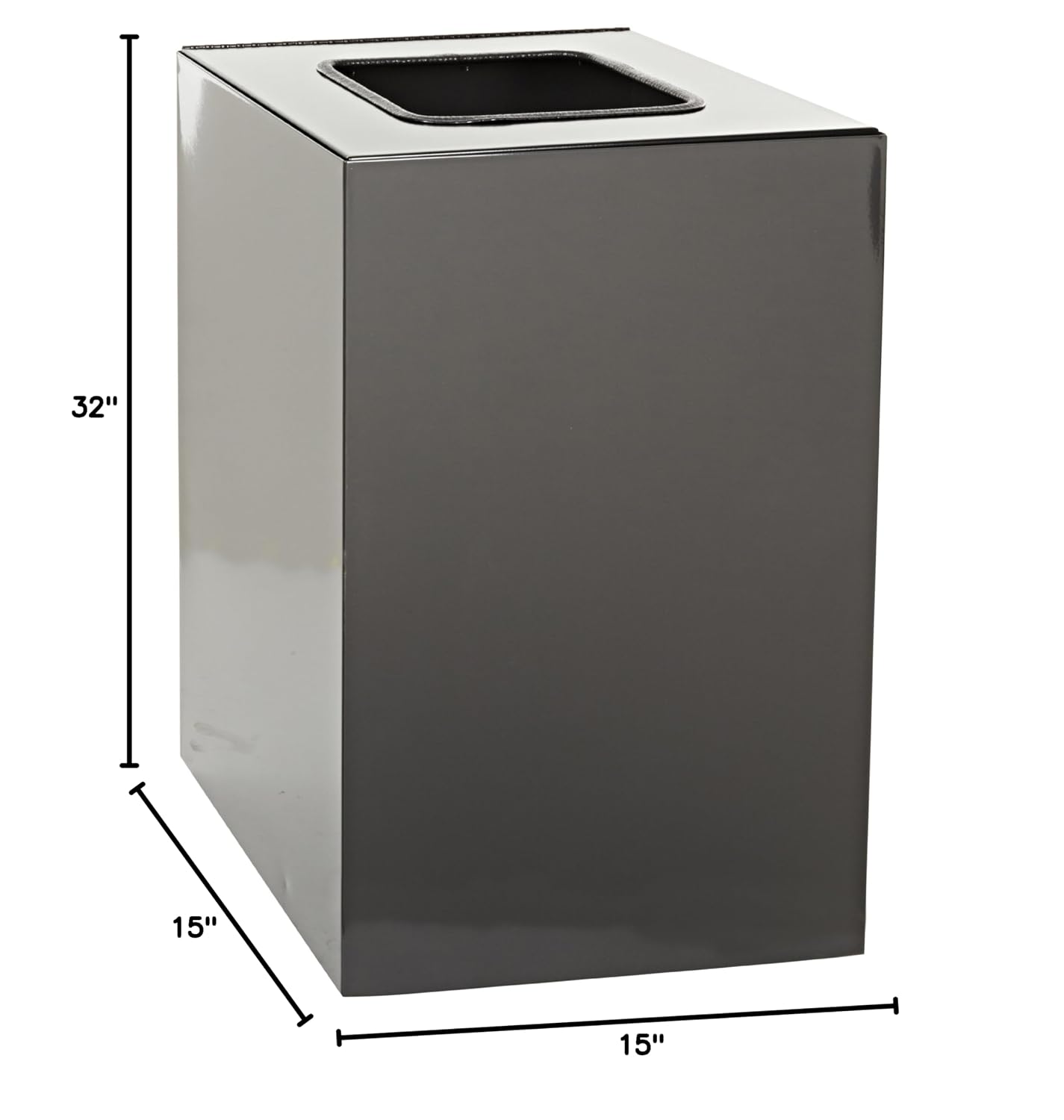 Witt Industries 32GC03-CB Steel 32-Gallon Geo Cube Recycling Container, Square Opening, Legend "Waste", Square, 15" Width x 15" Depth x 32" Height, Charcoal