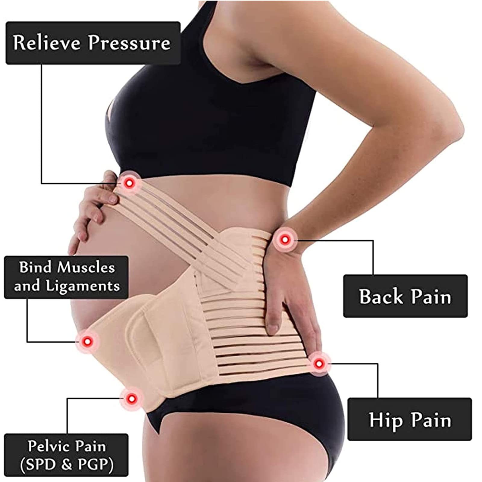 BAtlam Schwangerschafts-Stützgürtel, Schwangere Frauen Bauchstütze Schwangerschaftsvorsorge Sportgürtel, Schwangere Frauen mit Taillenpflegegürtel Bauchstütze Bauch Rückenschutz,Schwarz,XL (Flesh XL)