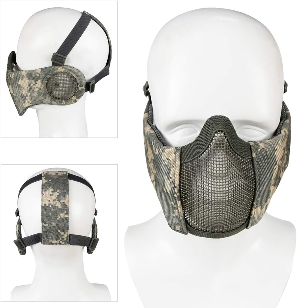 Airsoft Mask with Goggles, Foldable Half Face Airsoft Mesh Mask with Ear Protection for Paintball Shooting Cosplay CS Game (ACU&Black) : Sports & Outdoors