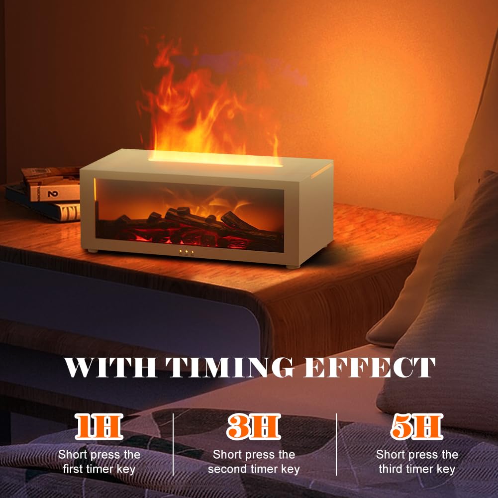 Difusor de aroma blanco con efecto de 7 llamas, difusor de aceites esenciales de 150 ml, humidificador con temporizador y control remoto, cambio de luz, portátil, difusor de volcán para el hogar y la