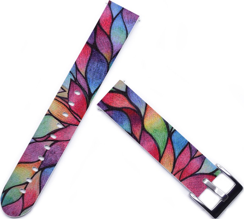 18mm Leather Watch Strap - ENDIY 18mm Watch Band Leather for Huawei Fit Honor S1/Asus Zenwatch 2 (1.45)/Withings Activite Pop Steel Purple Stripes BD-18MM-E (21)