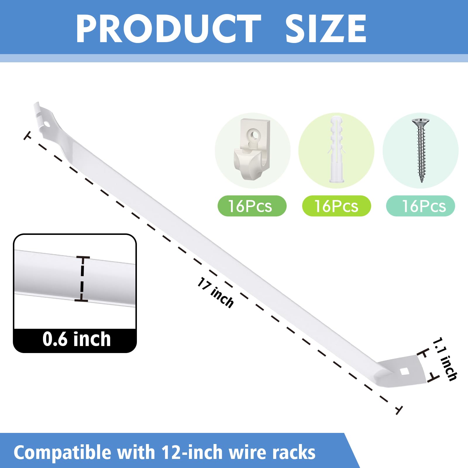 Confezione da 8 staffe di supporto per scaffalature in filo metallico da 30,5 cm, con clip per mensole in filo, per fornire supporto per mensole dell'armadio (8)