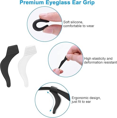 Miniatura 3 de 12 pares de agarraderas para las orejas, soporte antideslizante para gafas, gancho de silicona de alta calidad