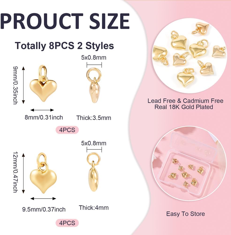 KISSITTY Brass Heart Pendants Love Heart Brass Charms Metal Heart Dangle Charms for DIY Valentine Necklace Bracelet Earring Jewelry Making - Image 3