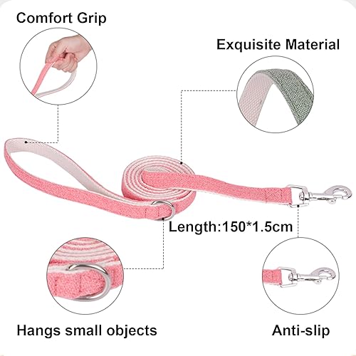 Miniatura 5 de Collar de algodón de cáñamo para perro con correa, collares suaves y ajustables con hebilla de seguridad de plástico, lindo collar resistente para