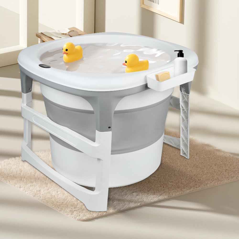Bañera plegable para bebé, bañera infantil, bañera plegable para niños de 0 a 9 años, para la ducha, para recién nacidos, para toda la familia, gris, antideslizante, para bebé, 7 x 75 x 67 cm (gris)
