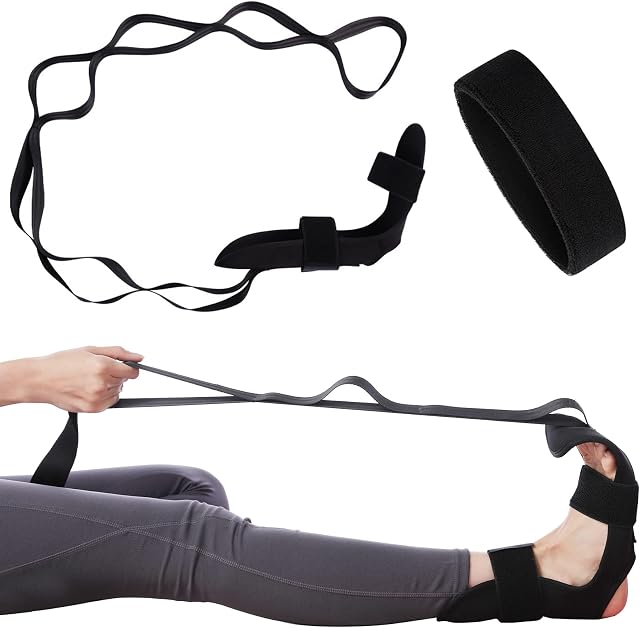 Yoga Stretching Strap Leg Stretcher Strap Ankle Ligament Stretcher Belt with Loops Fitness Leg Stretcher with Sweat Headband for Leg and Foot Stretch Plantar Fasciitis Flexibility Exercise