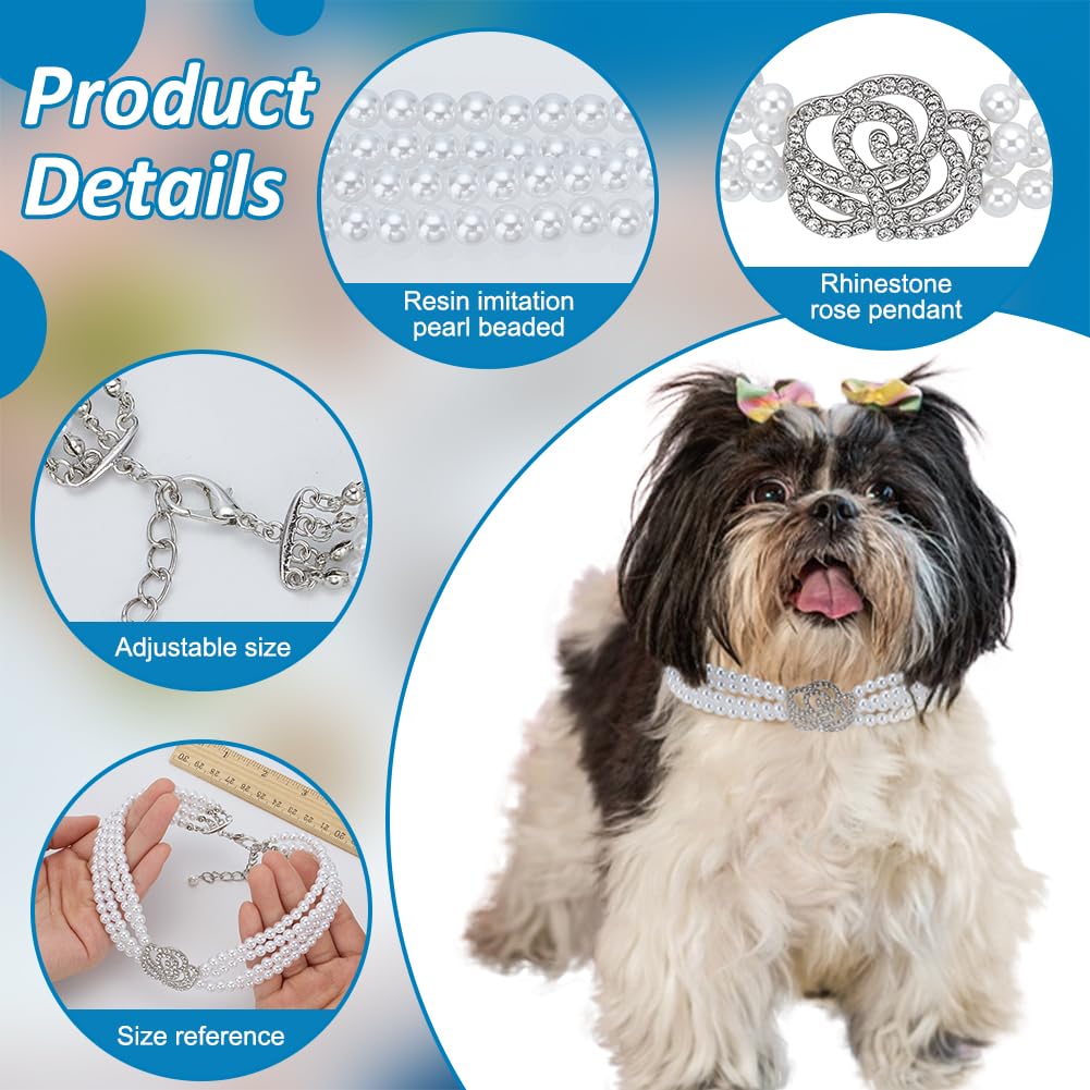 FINGERINSPIRE Collier pour Animaux de Compagnie Perles Réglable Chien Chat Strass Fleur Rose Mariage Petits Chiens Blanc