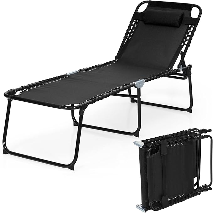 GYMAX Beach Chair, Portable Beach Lounge Chair with 4Level