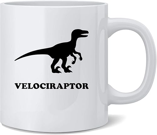 Miniatura 1 de Poster Foundry Velociraptor Retro Dinosaur Silhouette Taza de café de cerámica de los años 80, taza de té, regalo novedoso, 12 onzas