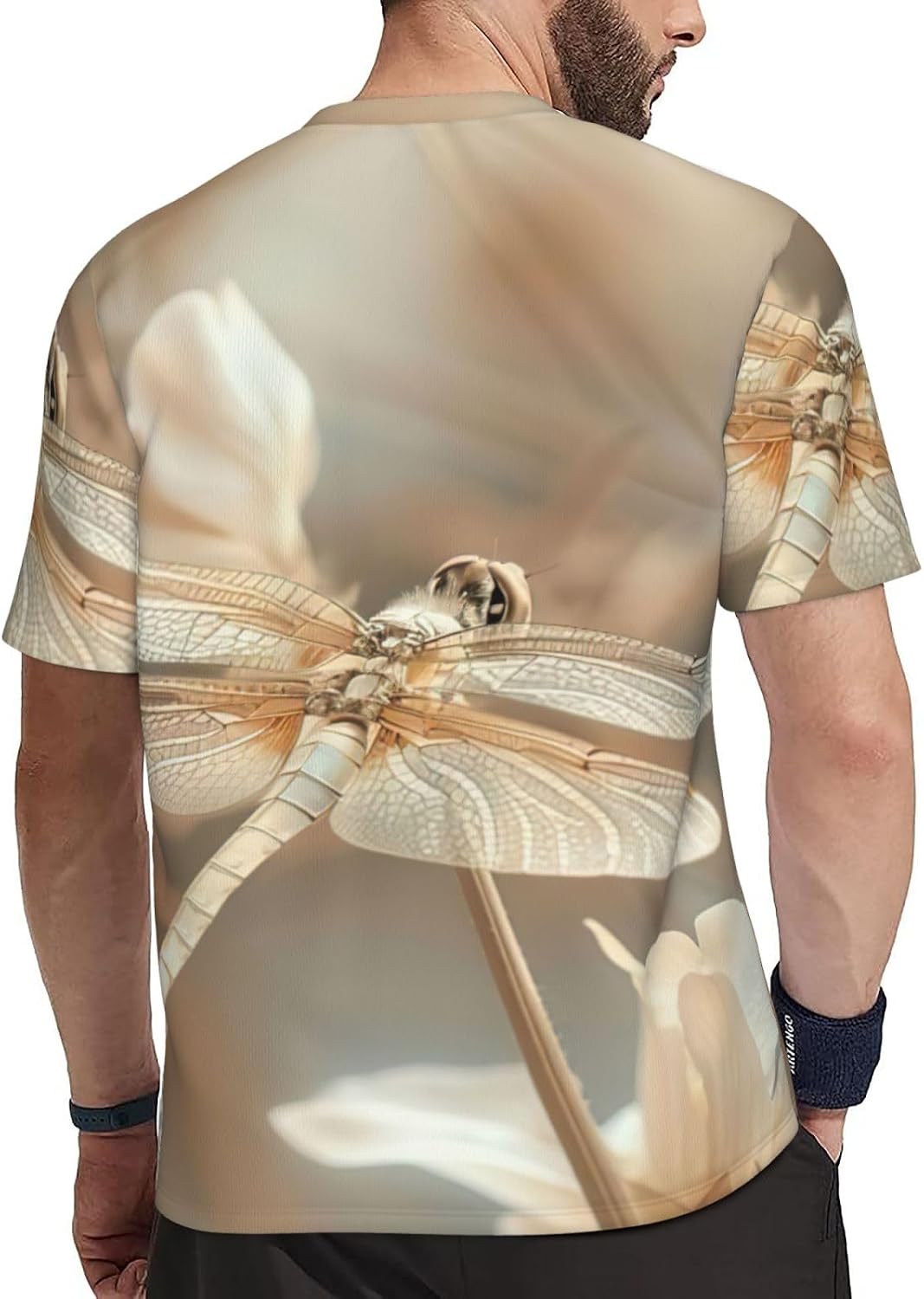 Dragonfly and Flower Print Mens Short Sleeve Mesh T-Shirt Breathable Athletic Gym Running Casual Sports Wear