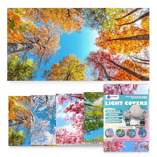 Image of Fluorescent Light Covers for Ceiling Lights - 4 Seasons Magnetic Cover for Fluorescent Or LED Fixture - Must Haves Teacher Supplies - Classroom, Home, Office Cubicle Decor - Filters Overhead Lighting
