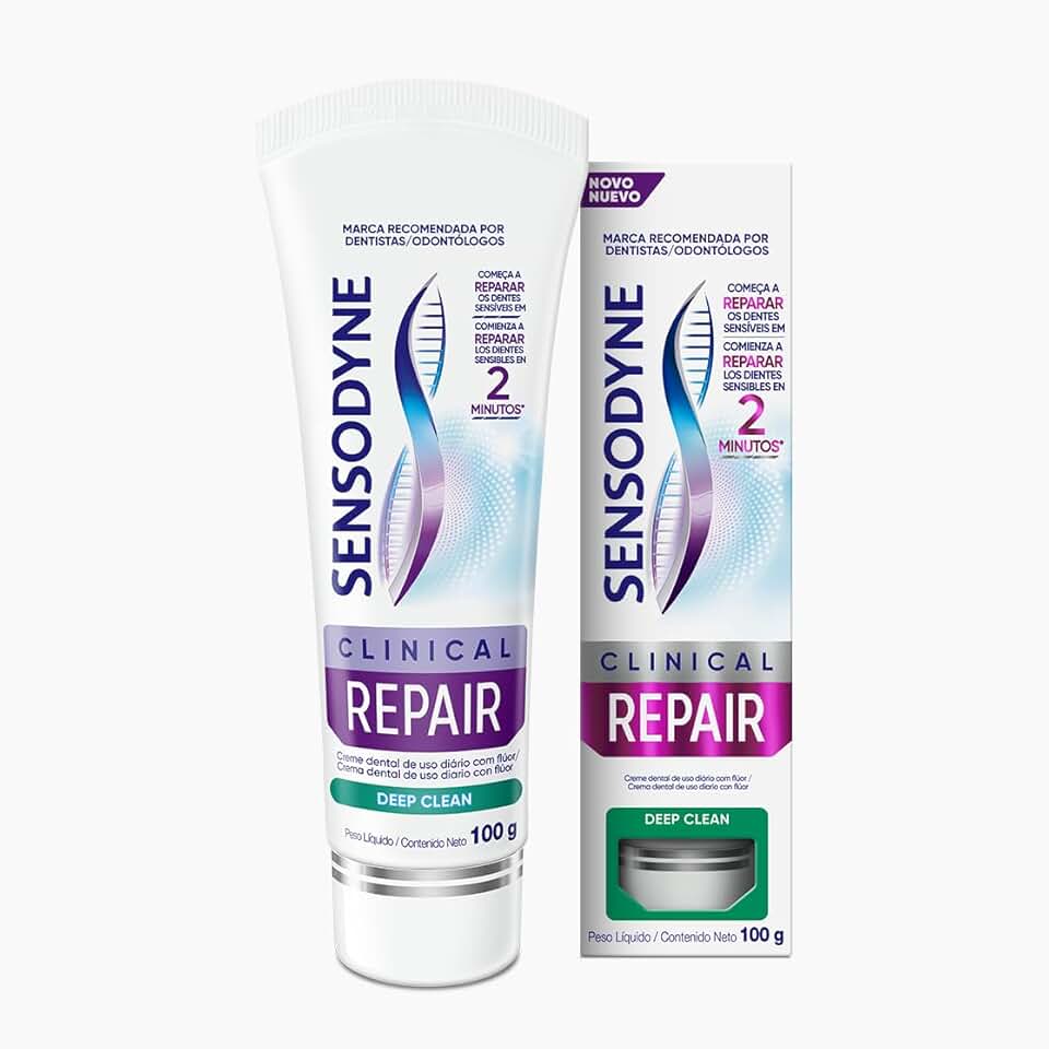 Sensodyne NOVO Creme Dental para Sensibilidade Clinical Repair Deep Clean com Flúor, Reparação dos Dentes Sensíveis, 100g