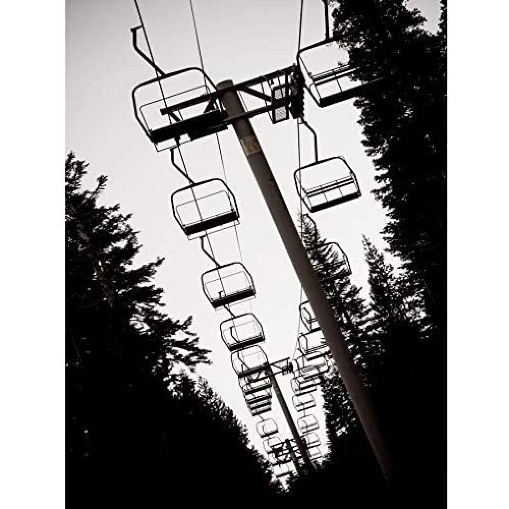 Wee Blue Coo Ski Lift Chairs Forest Pines Silhouette Art Large Art Print Poster Wall Decor 18x24 inch