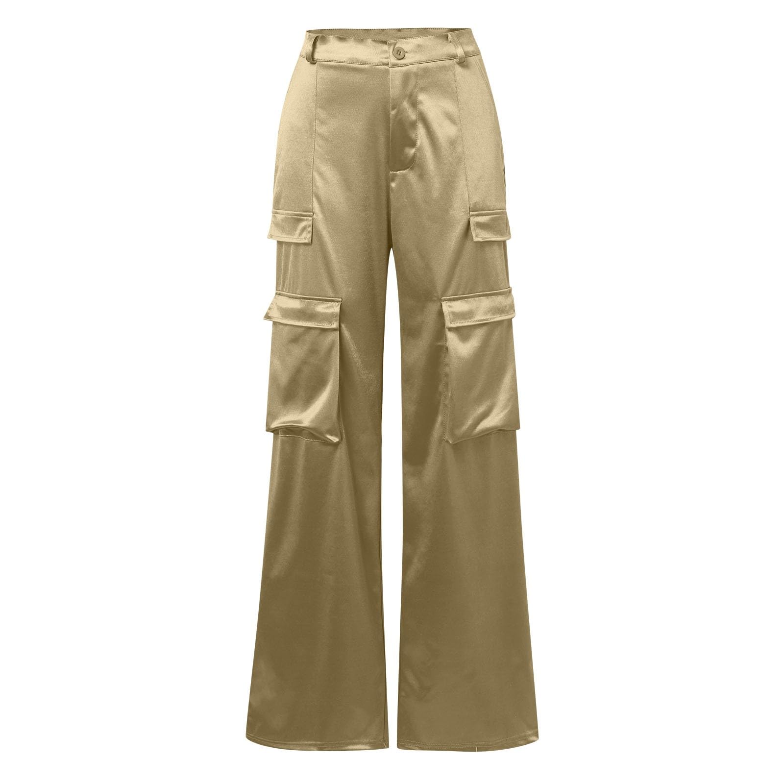 Pantalon Femme Cargo Taille Haute Large Décontracté avec Poches Multiples Fermetures Zippées Coupe Ample Style Streetwear Casual pour Voyage Loisirs Quotidien