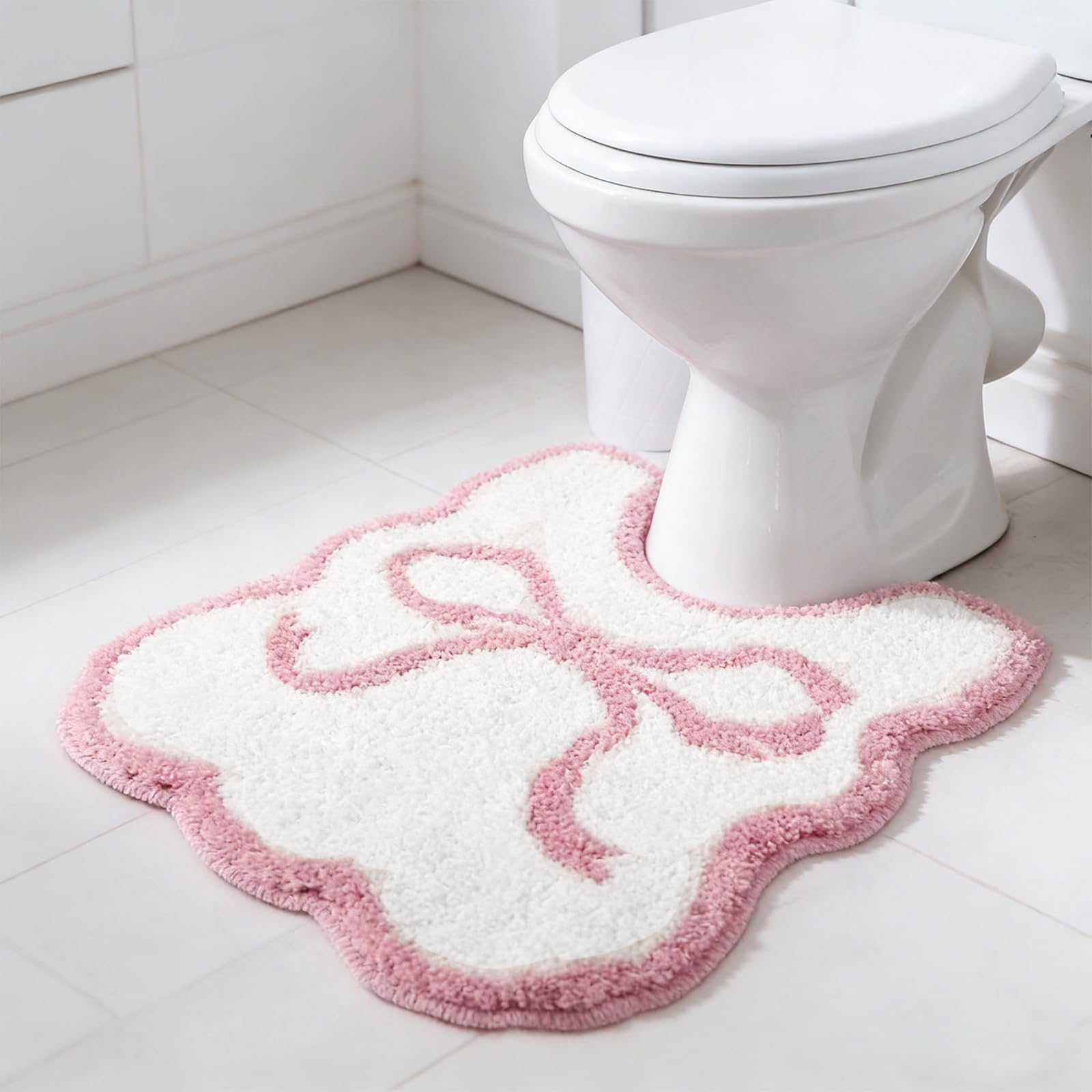 Toilet Mats Pedestal Only, Pink Bathroom Accessories, Soft U-Shaped Floor Mat with Quick Water Absorption, Anti-Slip Protection for Bathroom and Kitchen Use, Decorative Enhancement for Home Interiors