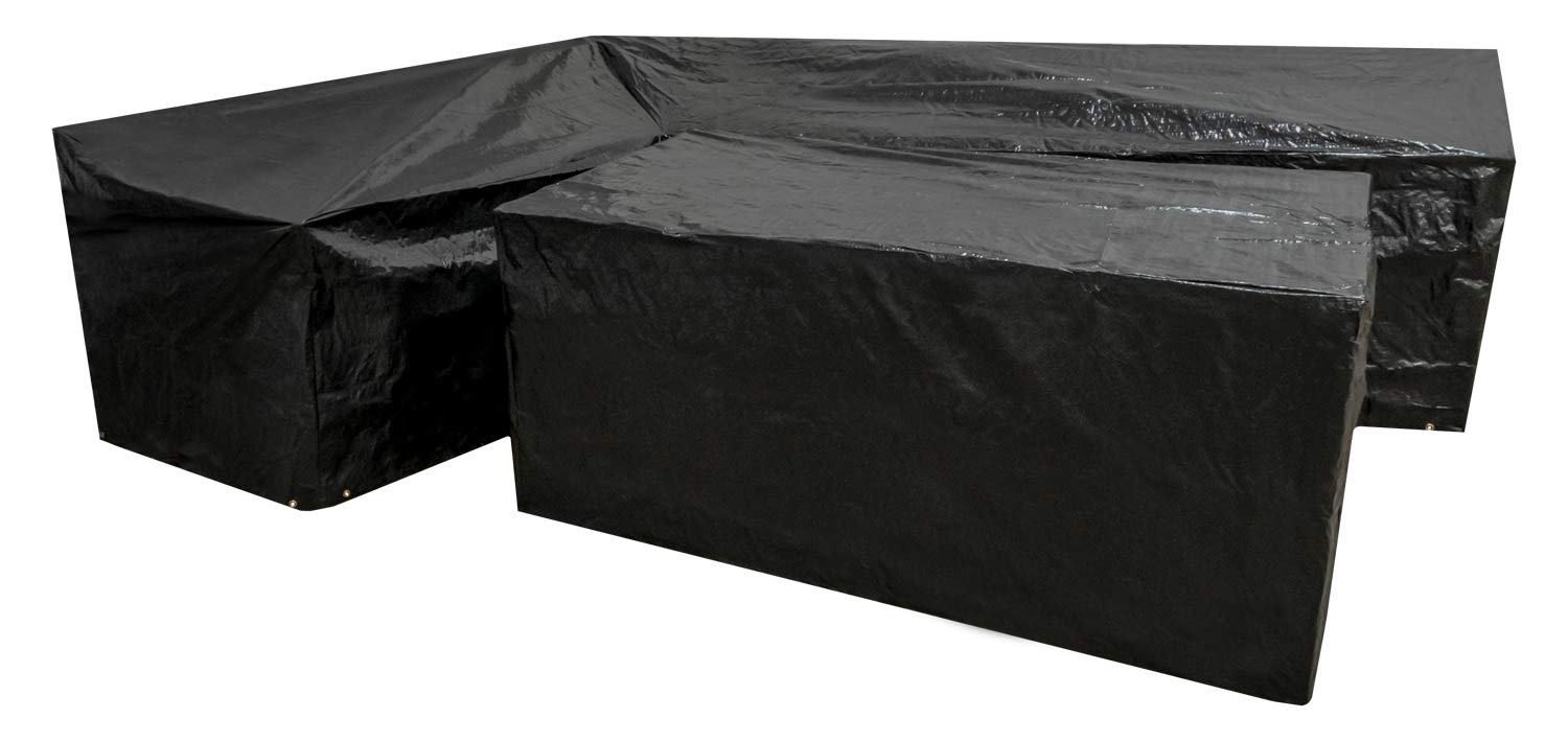 Woodside L Shape Outdoor Garden Corner Sofa & Table Dining Set Cover, Black, 100g/M2, 4
