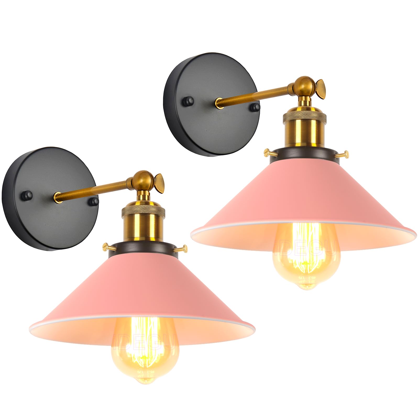 iDEGU 2 Pezzi Lampade da Parete Vintage, 22cm Applique da Parete Retrò Lampadario Plafoniera E27 Illuminazione da Parete Moderna per Camera da Letto, Soggiorno, Camera per Bambini (Rosa)