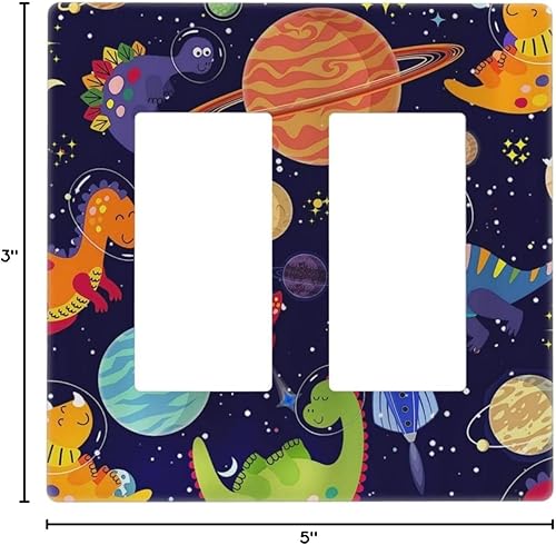 Vista 1012 de Placa de pared con interruptor de luz de doble interruptor de pared para niños, diseño de dinosaurio, galaxia, espacio exterior, planeta, nebulosa