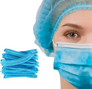 100 Pcs, Blue Disposable Nonwoven Hair Net, Disposable Bouffant Caps, Nonwoven Elastic Head Cover for Hospital Salon Spa Catering Food Service Kitchen Men & Women Hair Caps - 21 inch