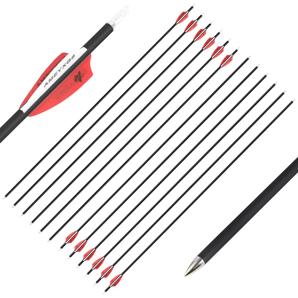 SHARROW Archery Carbon Arrows 31 inch Target Hunting Arrows Carbon Bolts Spine 1000 for Recurve Bow (12pcs, Red)