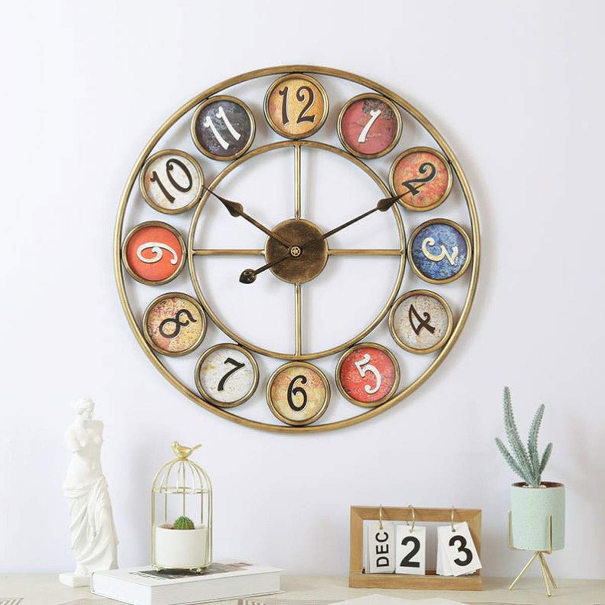 Reloj de Pared Reloj de Pared de 24 Pulgadas Retro Pastoral Hierro...(Brass)