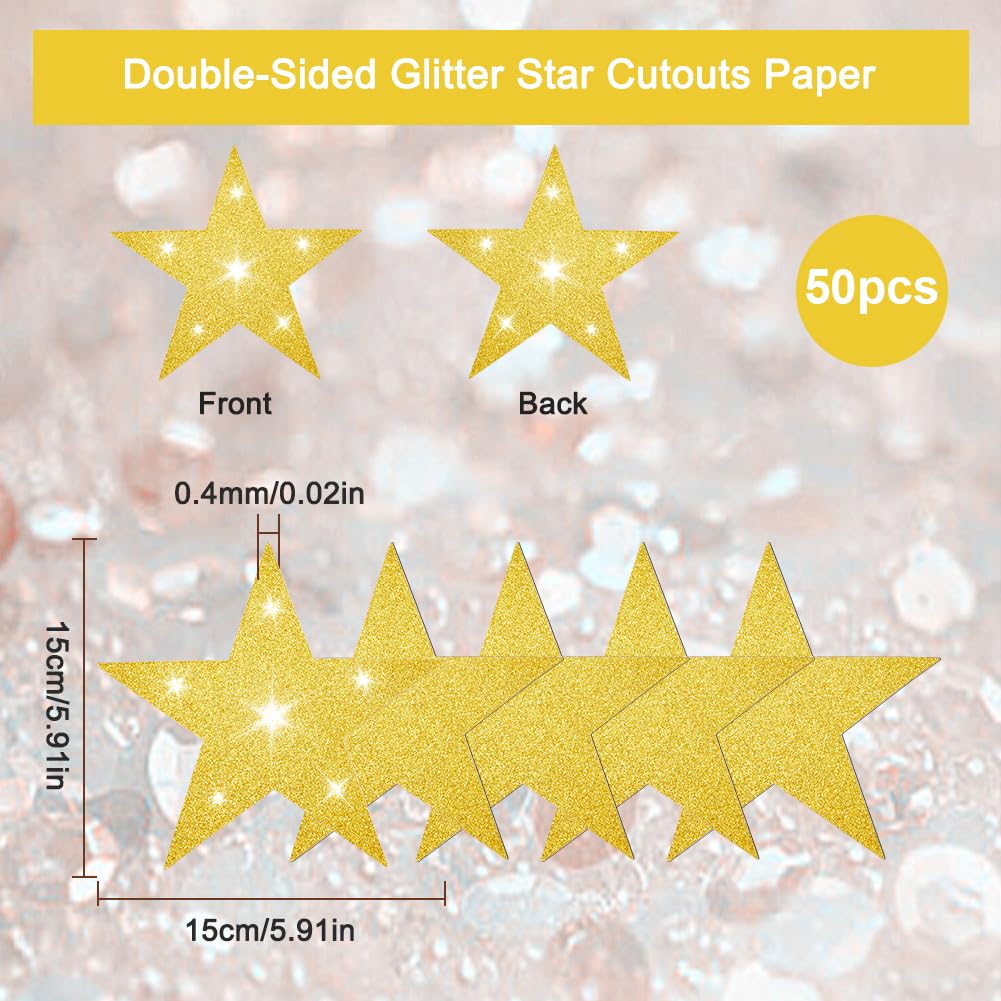 50 pieza de Estrellas Grandes de Cartón con Purpurina de 6 pulgadas Recortes de Estrellas de Cartón Dorado Recortes de Cinco Estrellas Recortes de Estrellas con Purpurina de Papel con Doble I
