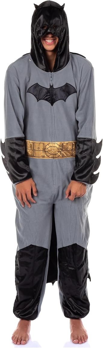 INTIMO Batman Costume Union Suit Mens Onesie One Piece Pajama Outfit With Mask Hood and Cape