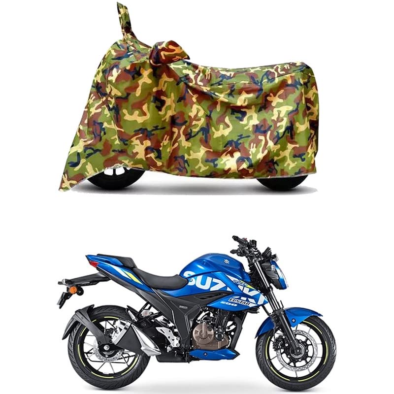 Image of Waterproof 100% PVC Coated Full Bike Scooty Two Wheeler Body Cover Compatible for Suzuki Gixxer 250 /UV-Rays /Heat Protection /Birds Dropping /Scratchproof /Dust Proof [6X6 Jungle Print]