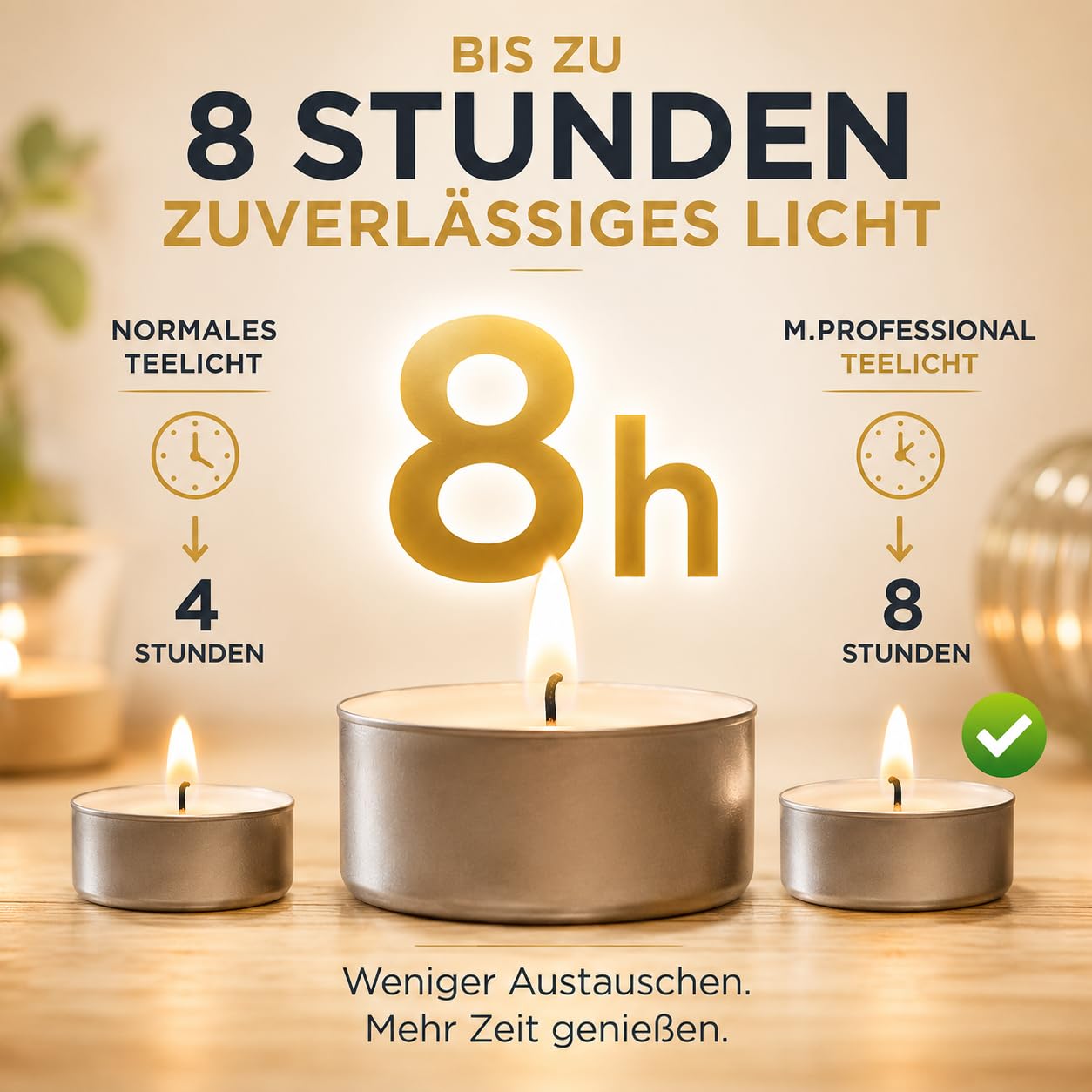 M.Professional Teelichter 8 Stunden Brenndauer 200er 400er 600er 800er 1000er Pack Gastronomie Kerzen Teelicht (1000)