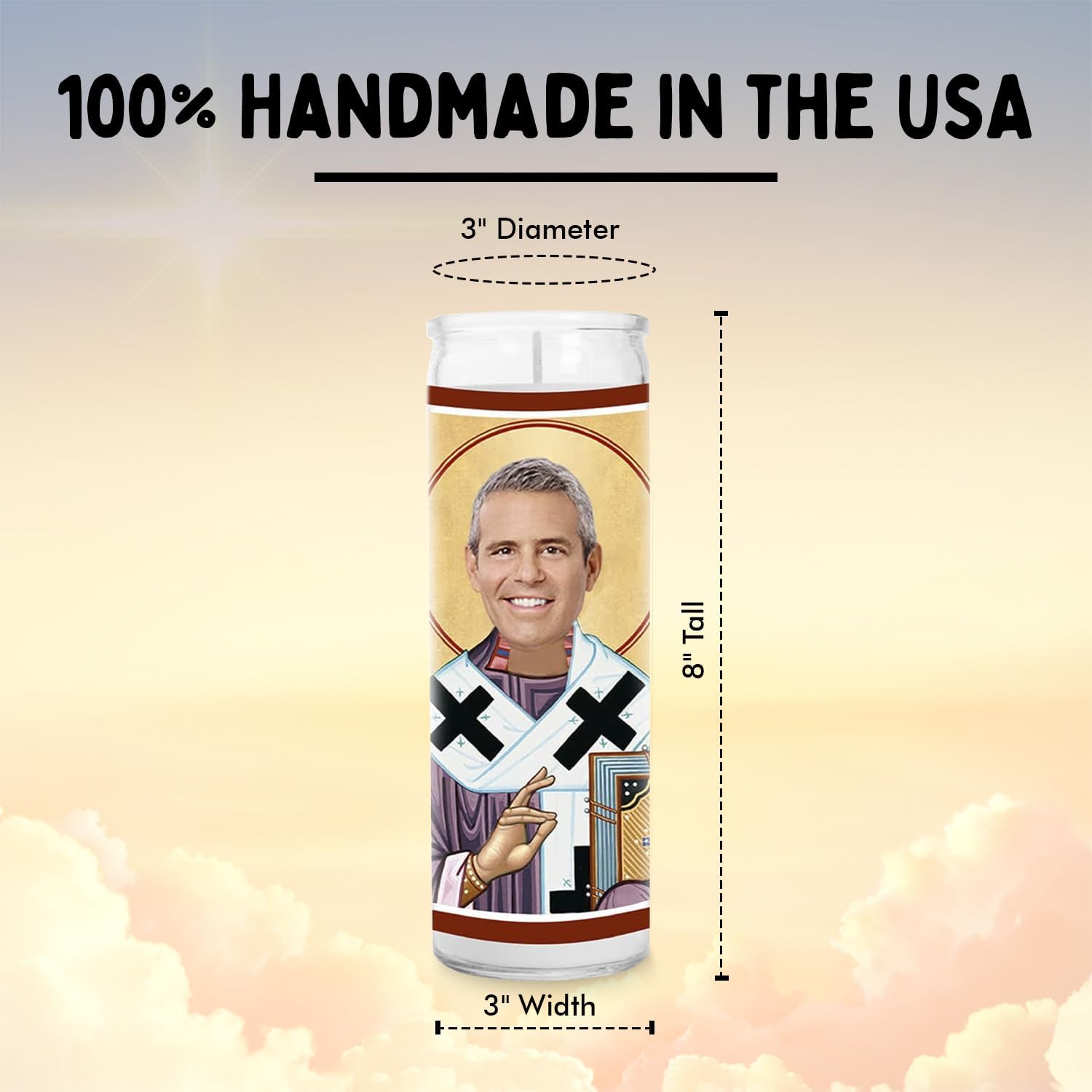 Andy Celebrity Glass Jar Candle – Unscented Handmade Soy Wax Votive Candle – Unique Gift for Reality TV Show Lovers – Home Decor Collectible for Living Room & Office – 8 Inch