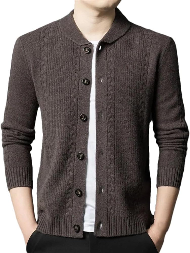 Men's 100 Percent Cashmere Long Sleeve Knitted Cardigan Sweater
