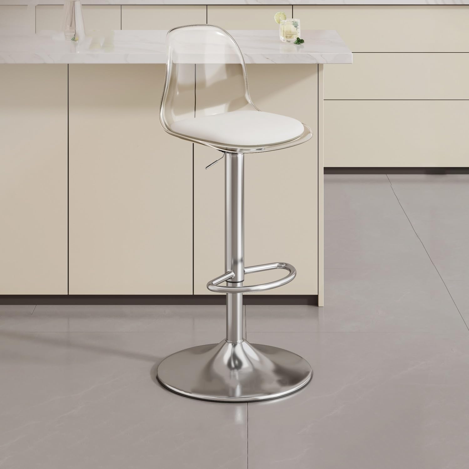 Chaise de comptoir pivotante 360° hauteur réglable argentée pour îlot de cuisine