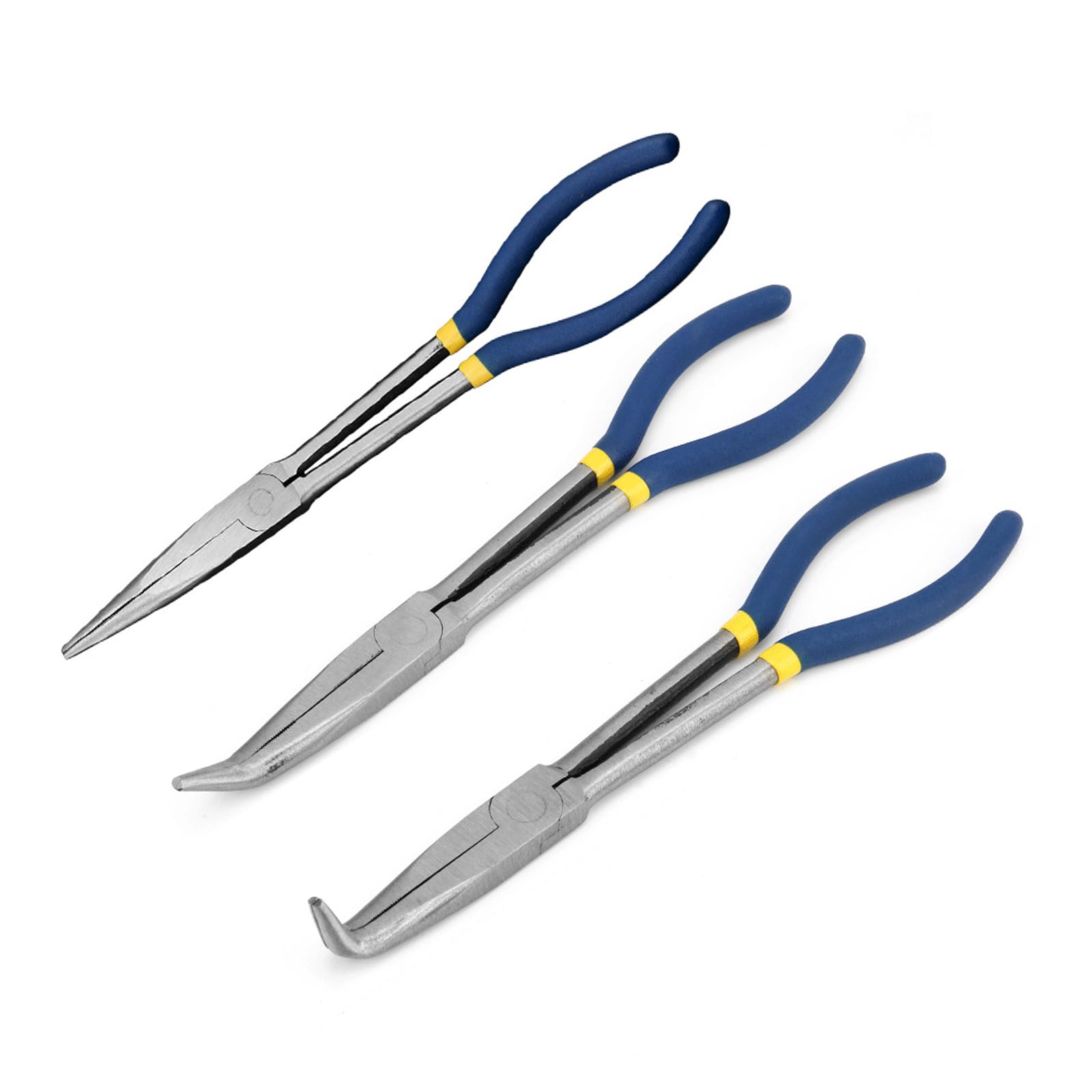 YHAILI 11inch Multipurpose Long Nose Pliers Straight Needle Nose Pliers 0/45/90 Degree Curved Flat Mouth Ergonomic