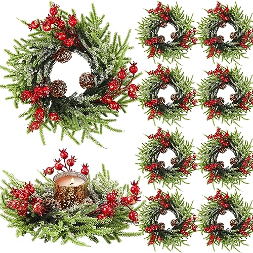 Craftsatin 8 Pcs Christmas Candle Rings - 10 Inch Artificial