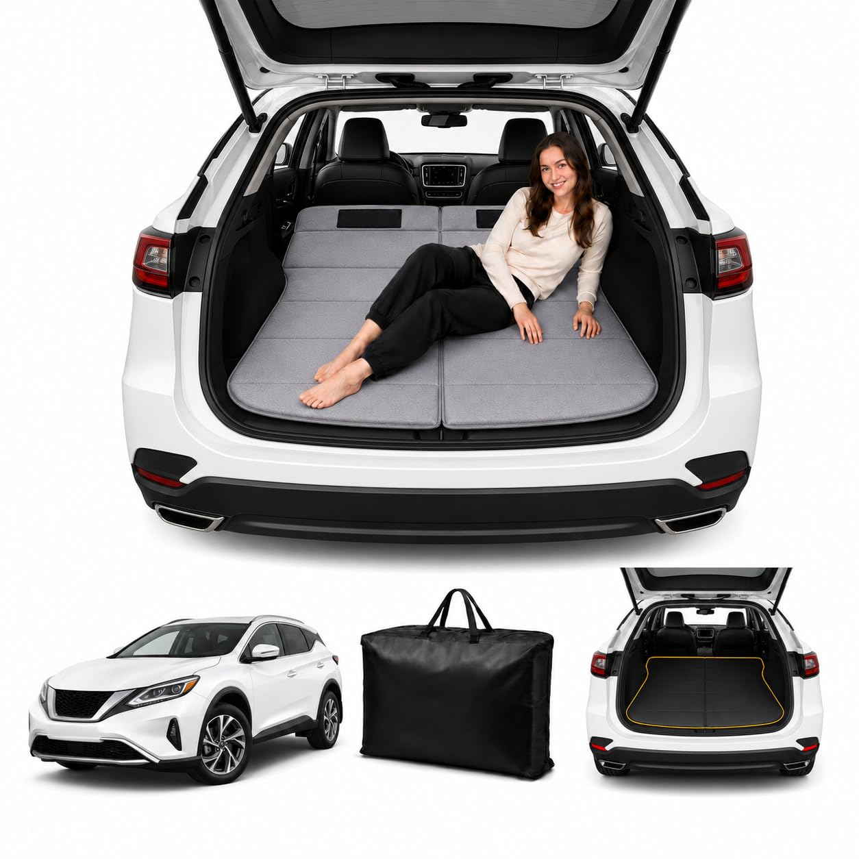 Car Mattress for Murano 2015–2024, Upgraded Non-Inflatable Thickened Foam SUV Car Camping Mattress, Foldable Trunk Sleeping Pad Car Bed Mattress for Road Trips Camping Travel