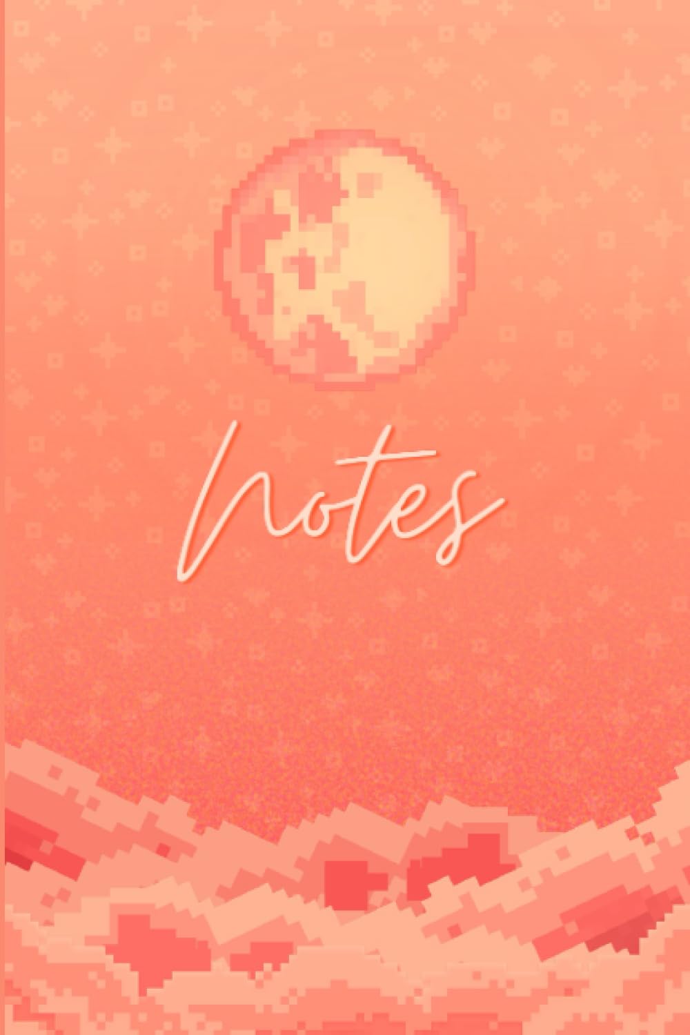 Notes: Peach Pixelized Moon and Clouds Cutecore Themed Lined Notebook
