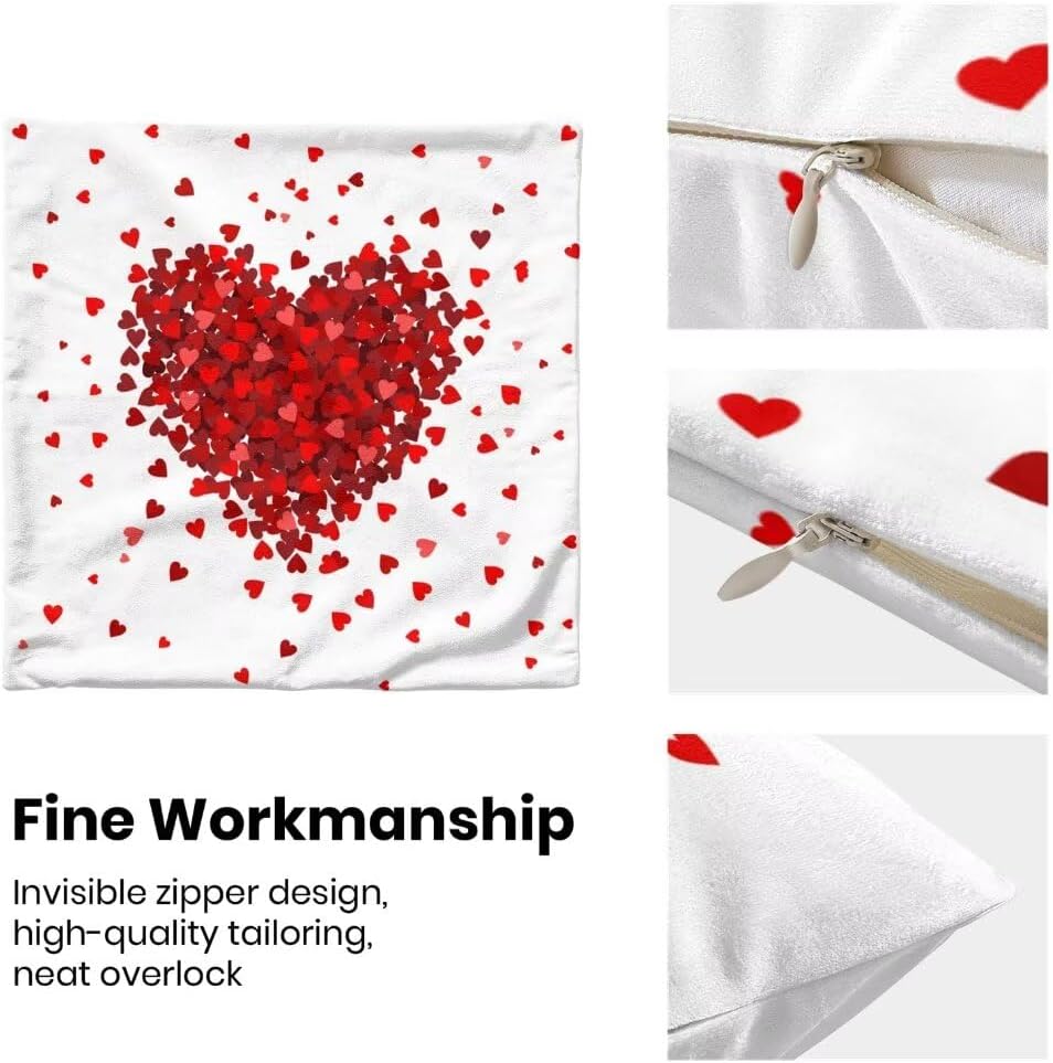 AEIOAE Valentine Pillow Covers 24 x 24 Inch Set of 2, Happy Valentines Day Throw Pillows Farmhouse Cotton Red Heart Pillow Case for Sofa Bedroom Living Room Indoor Outdoor