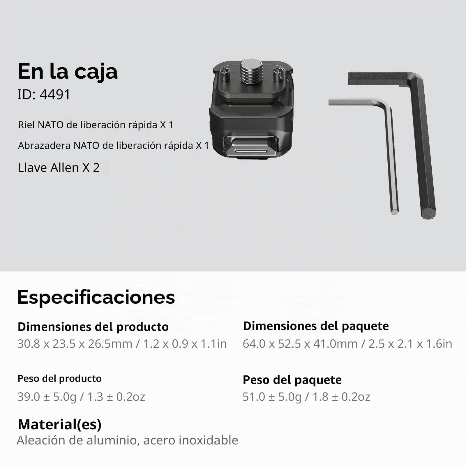 SMALLRIG HawkLock H21 Kit de Placa Montaje de Liberación Rápida, NATO Rail de Doble Dirección con Tornillo Antideflexión de 1/4"-20, Carga de hasta 5kg / 11lb para Cámaras, Monitores - 4491