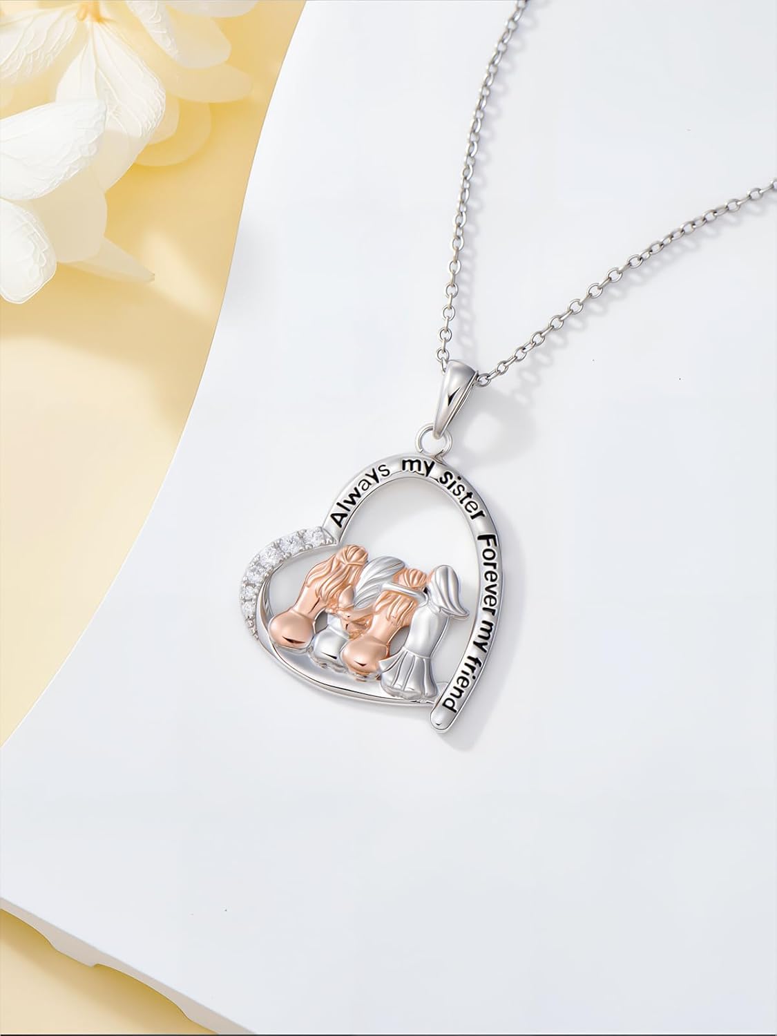 YYB Sisters Gifts From Sisters/Brothers 925 Sterling Silver Heart/Moon Pendant Always My Sister Forever My Friend Birthday Valentines Day Gifts for Sister - Image 3