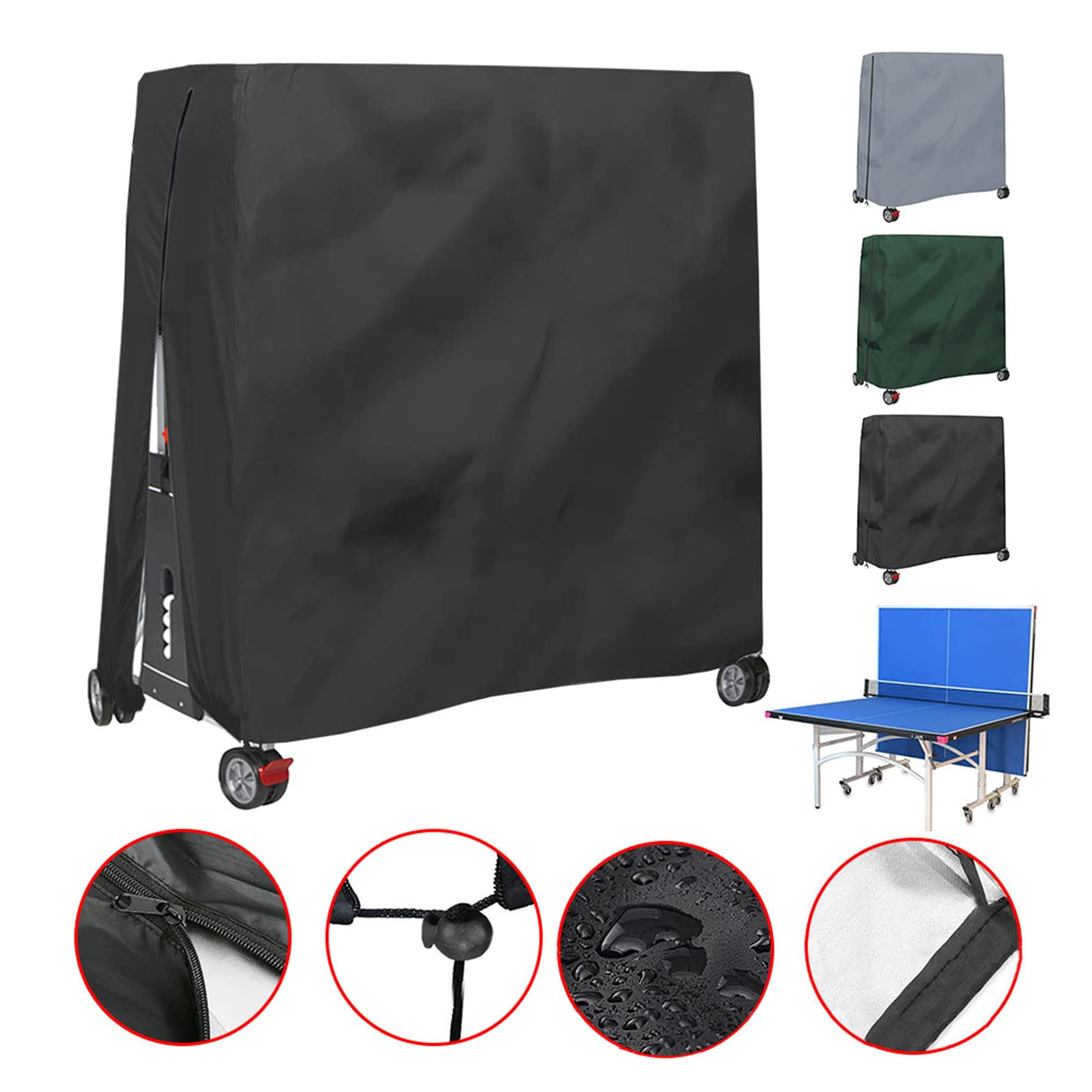 Copertura per tavolo da ping pong, Oxford 210D, impermeabile, per esterni e interni, adatta sia a tavoli pieghevoli che a tavoli piatti, copritavolo da ping pong, colore nero, 165 x 70 x 185 cm