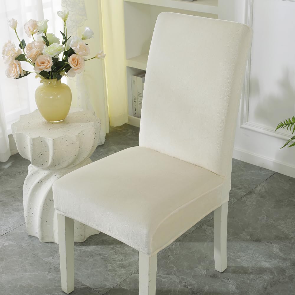 Kioscr Velvet Dining Chair Covers Stretch Chair Covers for Dining Room Set of 4 Parson Chair Slipcovers Chair Protectors Covers Dining, Soft Thick Solid Velvet Fabric Washable (Beige, 4 Pcs)