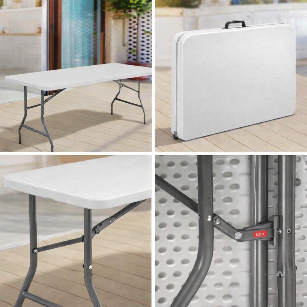 PINTO FERRAMENTA Tavolo Pieghevole Tavolo Richiudibile a Valigetta Salvaspazio, per Campeggio, Eventi e Giardino Cucina 180x74x74 cm in HDPE Bianco