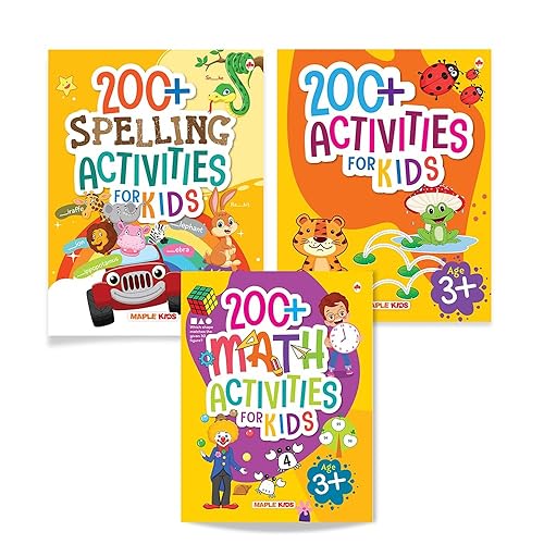 Activity Books for Kids (Set of 3 Books) - 200+ Maths Activities, 200+ Brain Activities 3+, 200+ Spelling Activities - Brain Boosting Activity Books for Children - Early Learning - Age 3+